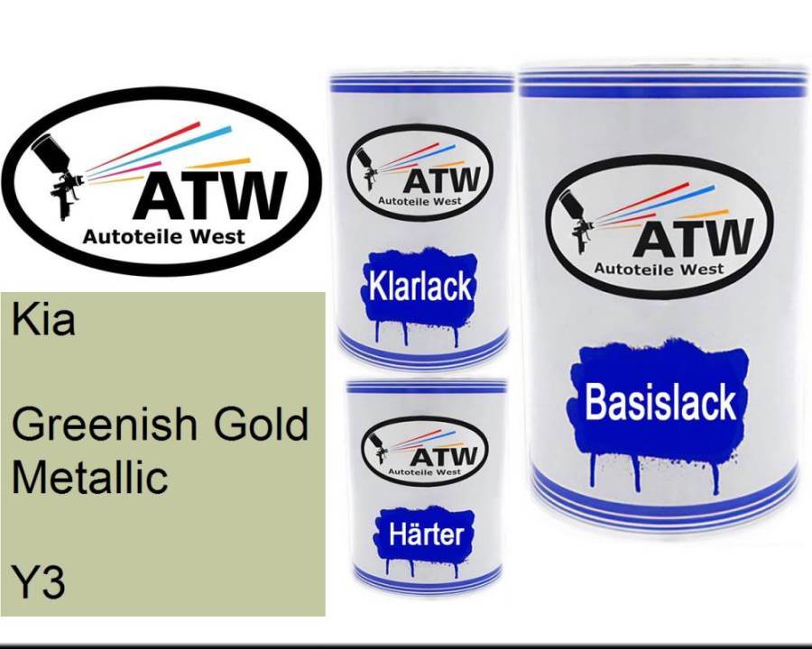 Kia, Greenish Gold Metallic, Y3: 500ml Lackdose + 500ml Klarlack + 250ml Härter - Set, von ATW Autoteile West.